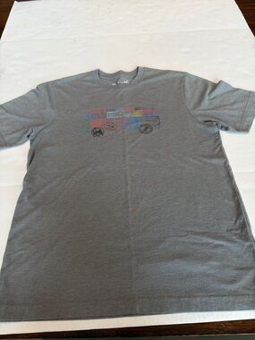 Travis Mathew Men’s Gray Short Sleeve Tee with Multicolor Bus Graphic